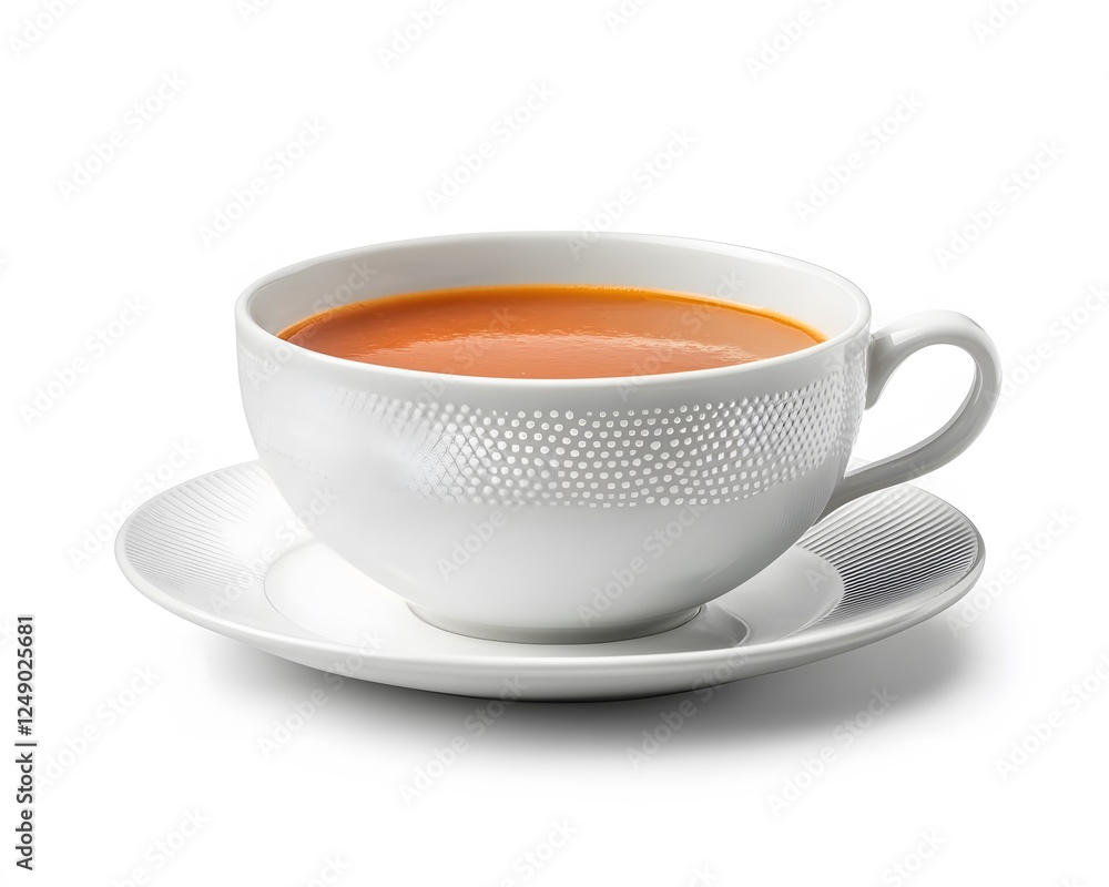 Cup of tomato soup on a decorative saucer isolated Cup of tomato soup on a decorative saucer isolated