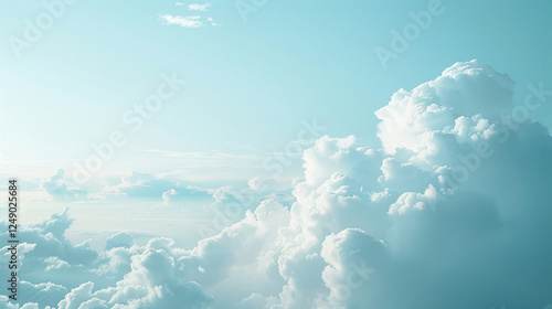 Fluffy clouds billow in a bright blue sky during a sunny afternoon