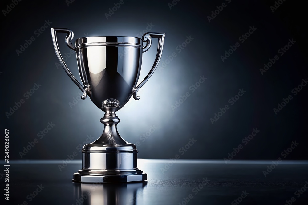 Elegant Silver Trophy Display on Dark Background - Luxurious Award Showcase Elegant Silver Trophy Display on Dark Background - Luxurious Award Showcase