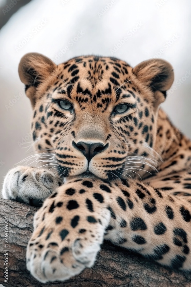 Obraz premium Lovely scene of a leopard resting on a branch, surrounded by nature.