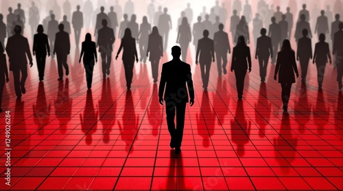 Silhouettes on Red Background Emphasizing Insider Threat Detection and Suspect Identification