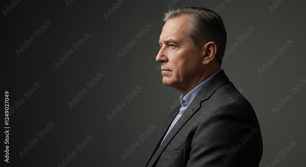 Profile Portrait of a Mature Man in Professional Attire Against a Dark Background, Perfect for Business and Corporate Use Profile Portrait of a Mature Man in Professional Attire Against a Dark Background, Perfect for Business and Corporate Use
