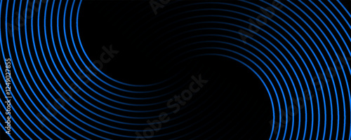 Blue and black vector abstract 3D futuristic modern neon banner with circle outline