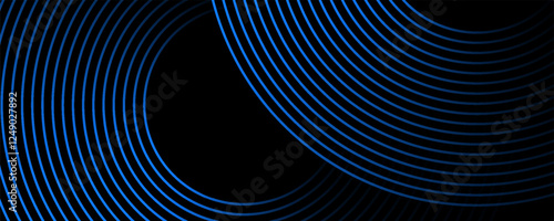 Blue and black vector abstract 3D futuristic modern neon banner with circle outline