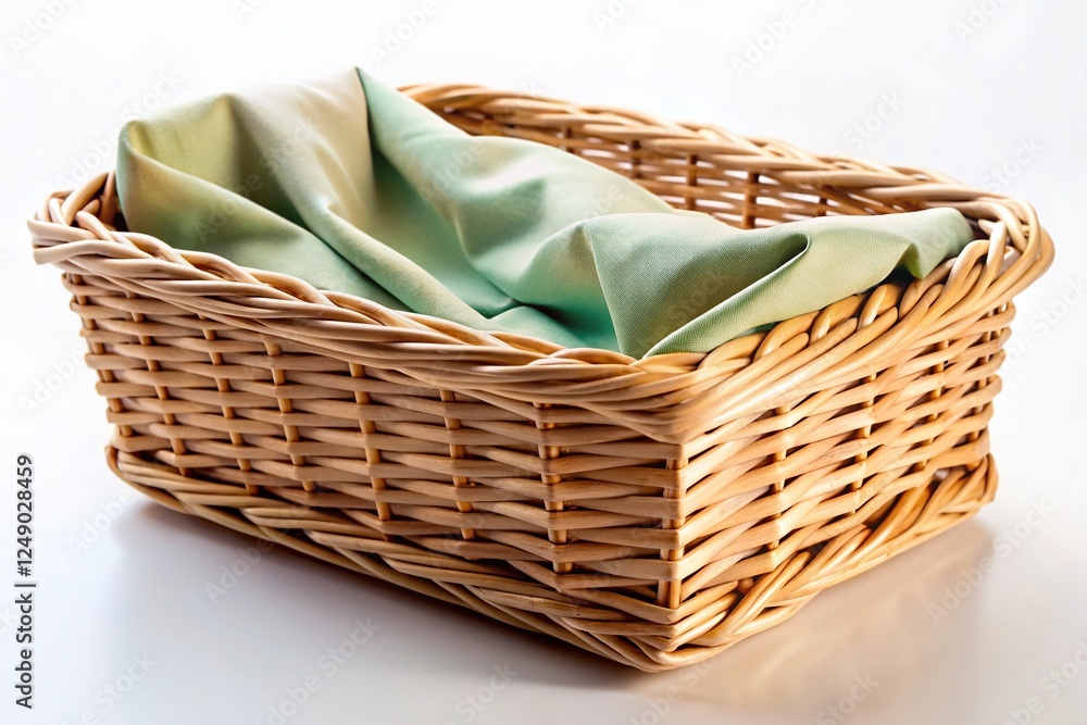 Obraz premium Empty Wicker Basket with Liner, Isolated White Background – Surreal Photography Stock Photo