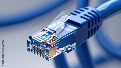 Close-up of Ethernet LAN Cable with RJ45 Connector
