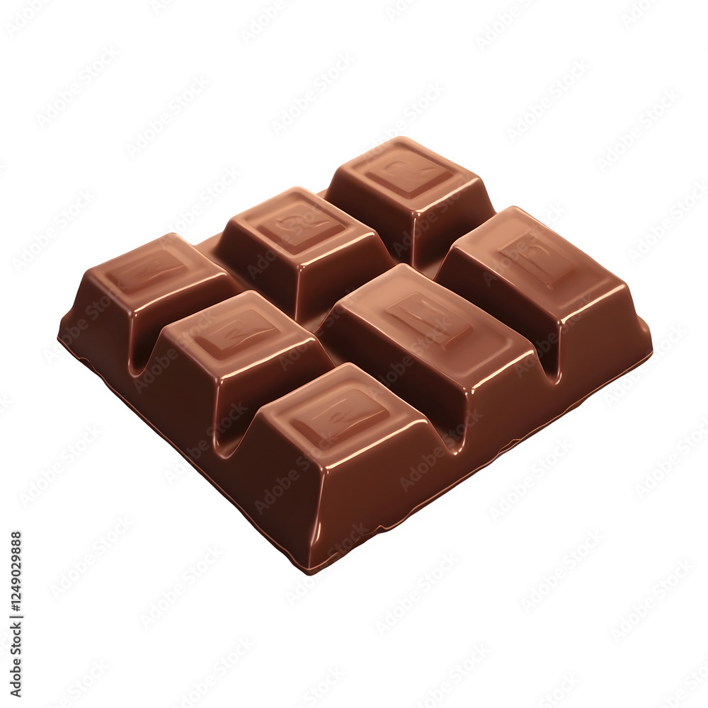 3D illustration of a chocolate bar featuring smooth, square pieces. The design emphasizes a rich, indulgent treat with a glossy surface. Isolated on transparent background 3D illustration of a chocolate bar featuring smooth, square pieces. The design emphasizes a rich, indulgent treat with a glossy surface. Isolated on transparent background