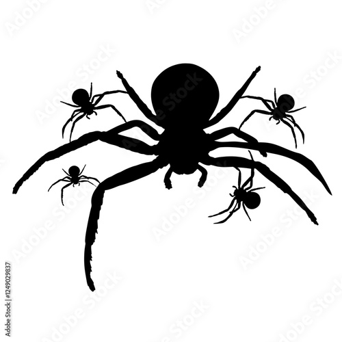 Spider and Spiderlings Svg, Vector, Silhouette