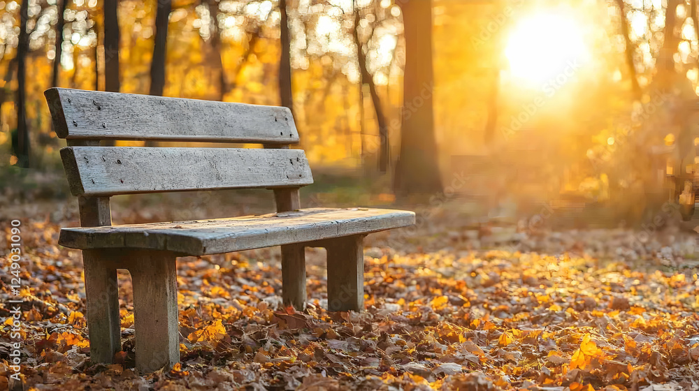 Empty park bench autumn sunlight Empty park bench autumn sunlight