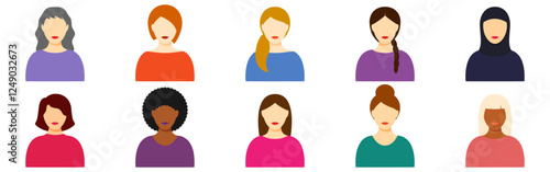 Vector illustration of group of women portrait on transparent background