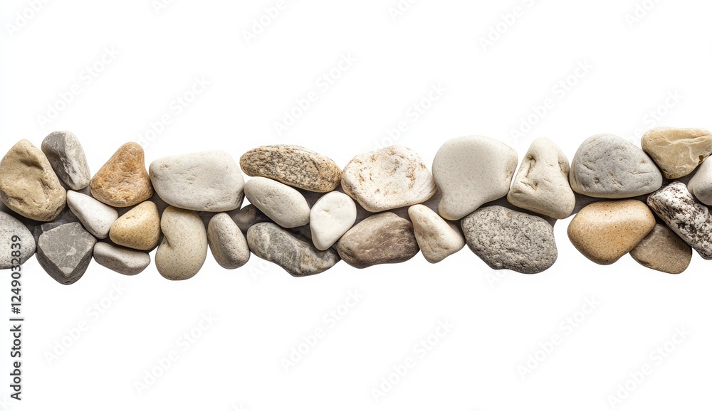 Smooth Pebbles in Various Colors Arranged on a White Background Smooth Pebbles in Various Colors Arranged on a White Background