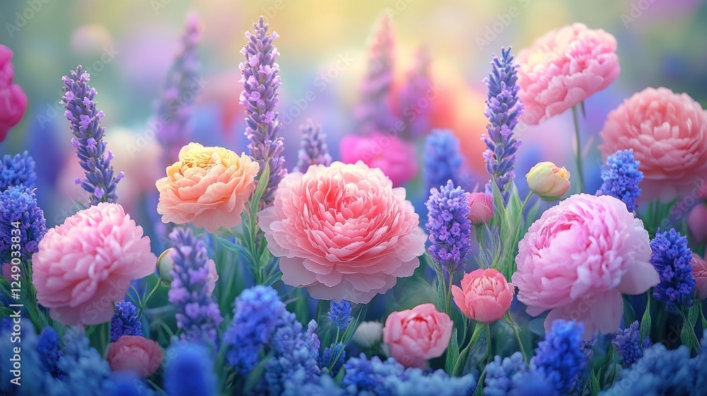 Vibrant pink and purple flowers in a garden. Vibrant pink and purple flowers in a garden.