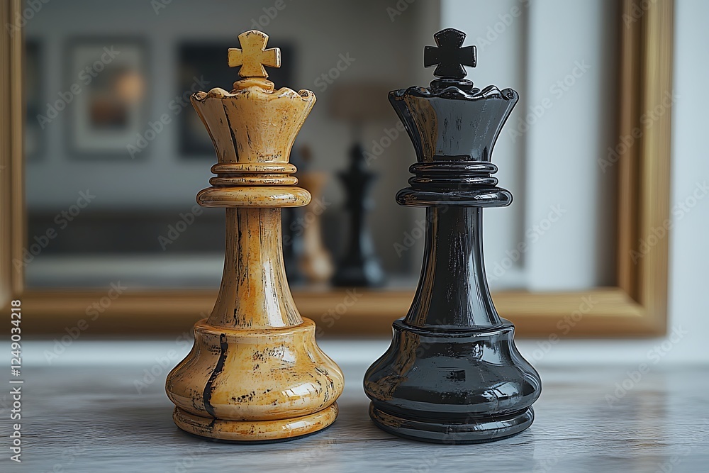 Fototapeta premium Strategic Opposition: Two Chess Queens Facing Off