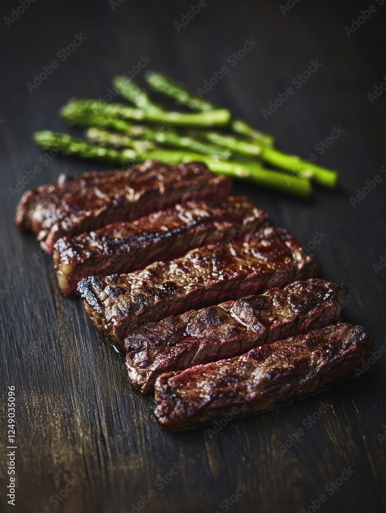 A delicious, nutritious meal of seared ribeye steak and asparagus spears. High-quality beef, cooked to perfection. A delicious, nutritious meal of seared ribeye steak and asparagus spears. High-quality beef, cooked to perfection.