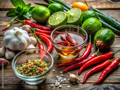 Fresh Ingredients for Authentic Vietnamese Nuoc Cham Dipping Sauce photo