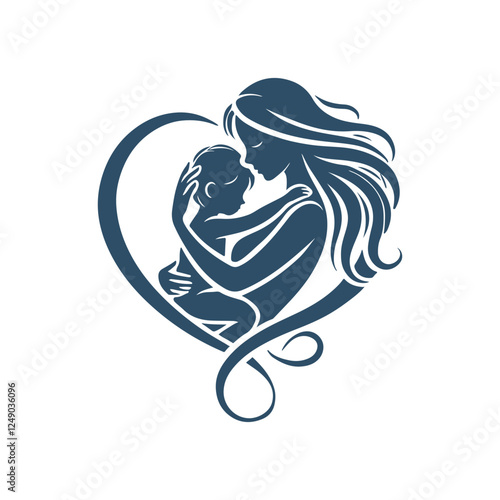 Mother’s Love in a Heart – Elegant Silhouette Vector Design