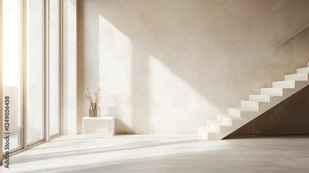 Modern Minimalist Interior with Staircase and Natural Light Modern Minimalist Interior with Staircase and Natural Light