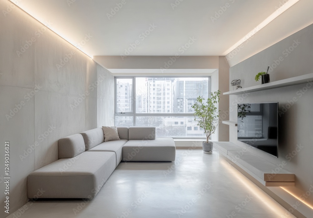 Modern Minimalist Living Room with Natural Light and Greenery Modern Minimalist Living Room with Natural Light and Greenery