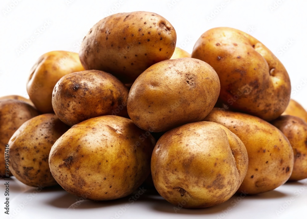 Fresh Russet Potatoes, Earthy Skin, Isolated, White Background - Low Light Photography Fresh Russet Potatoes, Earthy Skin, Isolated, White Background - Low Light Photography