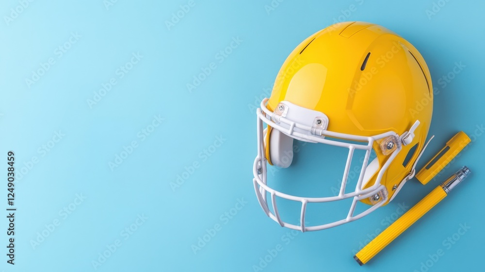 Fototapeta premium yellow football helmet on blue background