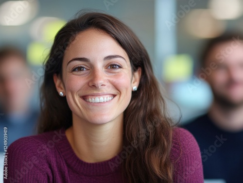 Free Download a young woman smiling in an office setting - GFXLoad