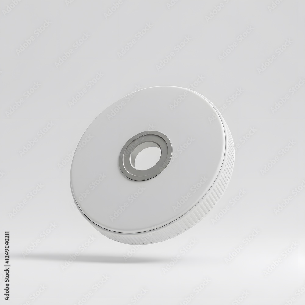 White Circular Disc with Central Hole: A Minimalist Product Mockup White Circular Disc with Central Hole: A Minimalist Product Mockup