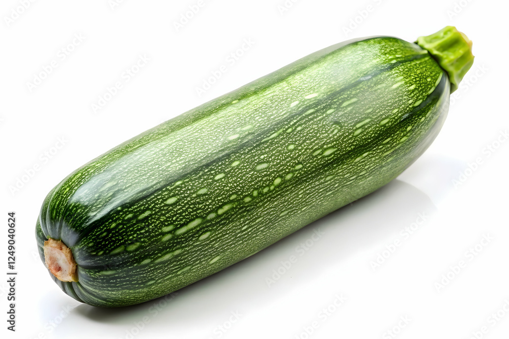 Fresh Zucchini: A single, vibrant green zucchini, showcasing its smooth skin and subtly speckled texture, sits invitingly on a surface. The zucchini's freshness is palpable. Fresh Zucchini: A single, vibrant green zucchini, showcasing its smooth skin and subtly speckled texture, sits invitingly on a surface. The zucchini's freshness is palpable.
