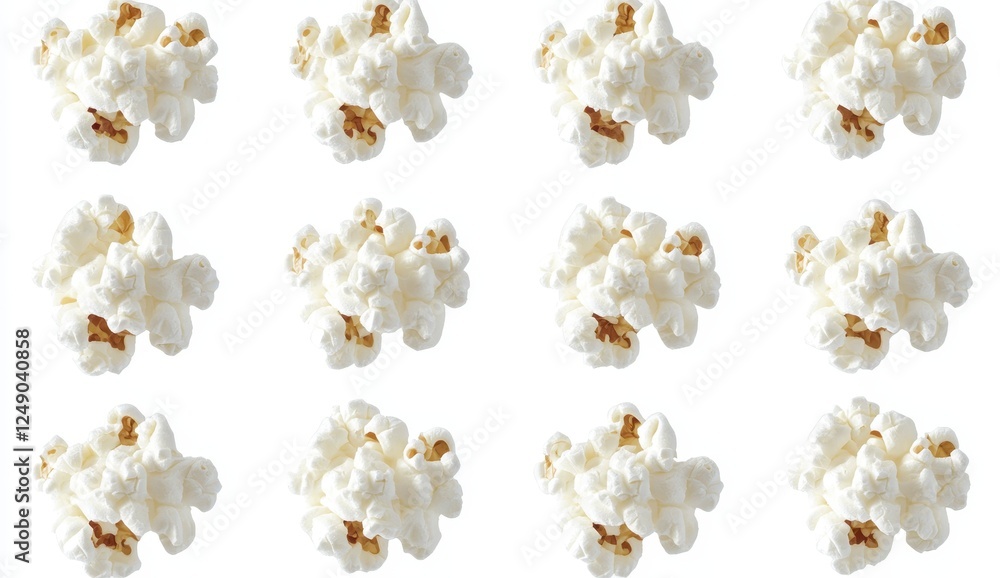 Close up view of many kernels, arranged in a grid pattern on a plain white background Close up view of many kernels, arranged in a grid pattern on a plain white background
