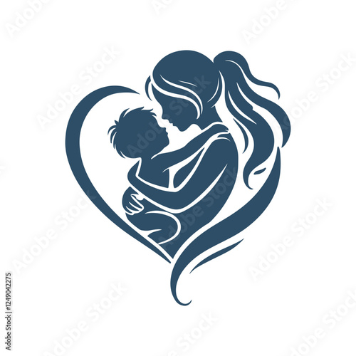  Mother and Baby in Heart Silhouette Vector Art