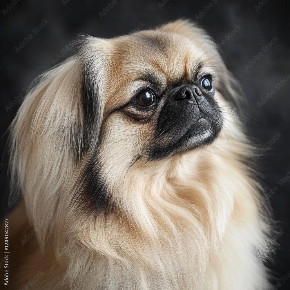 Pekingese Dog with Its Head Slightly Tilted and Expressive Eyes Pekingese Dog with Its Head Slightly Tilted and Expressive Eyes