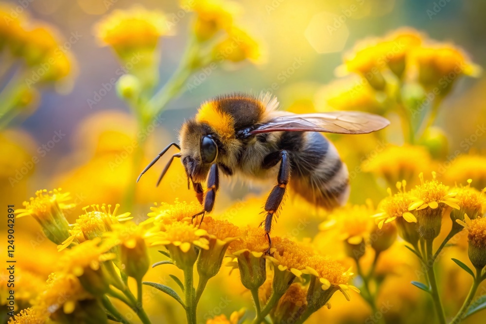 Garden Bumblebee on Yellow Flowers - Double Exposure Nature Photography Garden Bumblebee on Yellow Flowers - Double Exposure Nature Photography