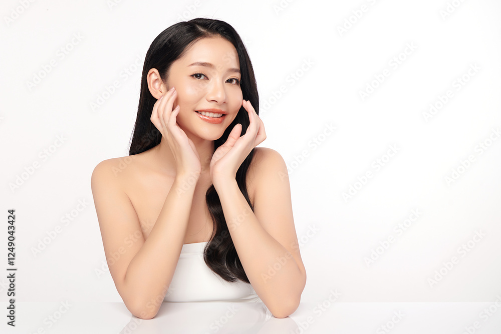 Beautiful young asian woman with clean fresh skin on white background, Face care, Facial treatment, Cosmetology, beauty and spa, Asian women portrait. Beautiful young asian woman with clean fresh skin on white background, Face care, Facial treatment, Cosmetology, beauty and spa, Asian women portrait.