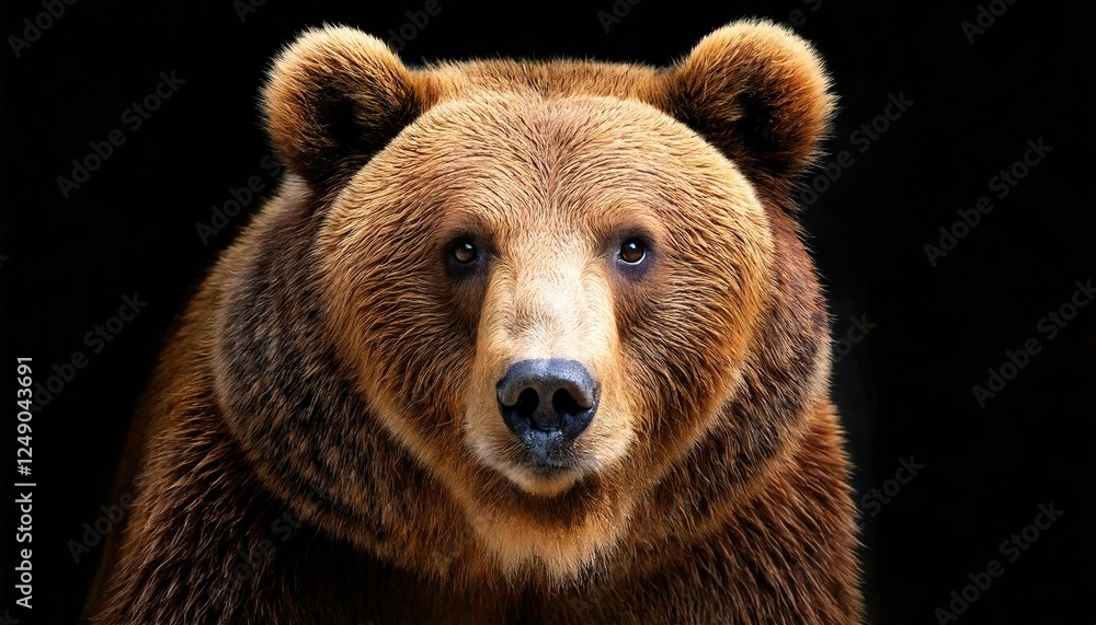 Majestic bear close-up in a dark setting with intense gaze and detailed fur texture Majestic bear close-up in a dark setting with intense gaze and detailed fur texture