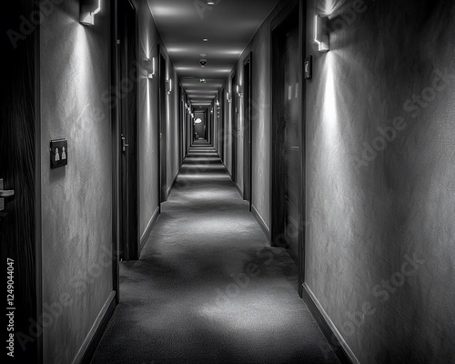 Empty hotel corridor at night, perspective.  Possible stock photo use photo