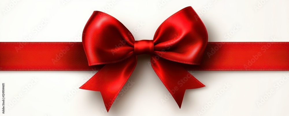 Red ribbon with a bow, on a plain background, gift wrapping decoration, holiday theme, simple design, festive, presents, gift, anniversary, special Red ribbon with a bow, on a plain background, gift wrapping decoration, holiday theme, simple design, festive, presents, gift, anniversary, special