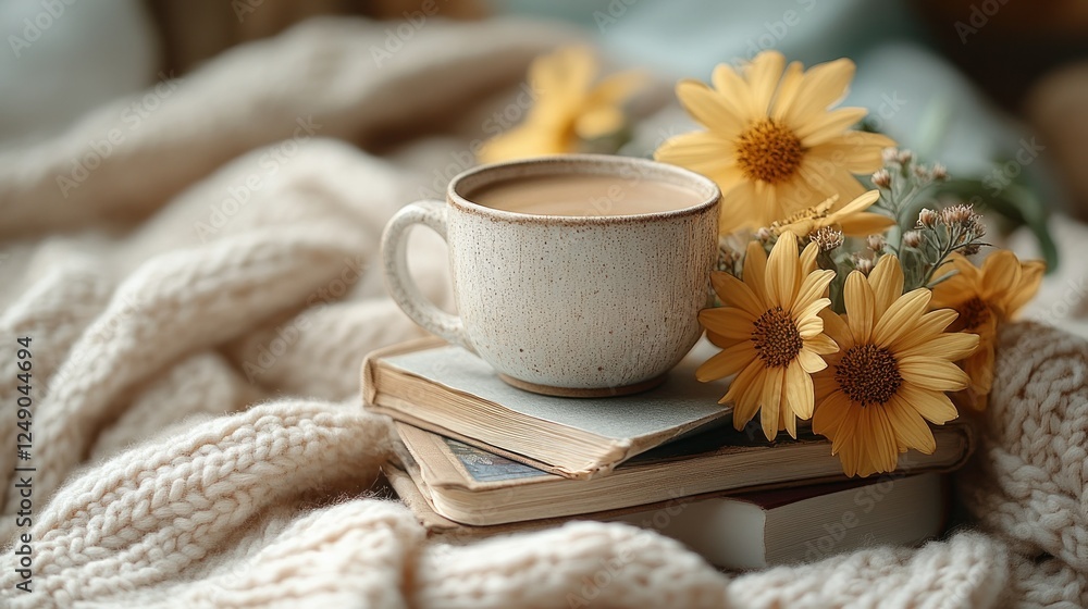 Cozy Autumn Morning: Coffee, Books, and Flowers Cozy Autumn Morning: Coffee, Books, and Flowers