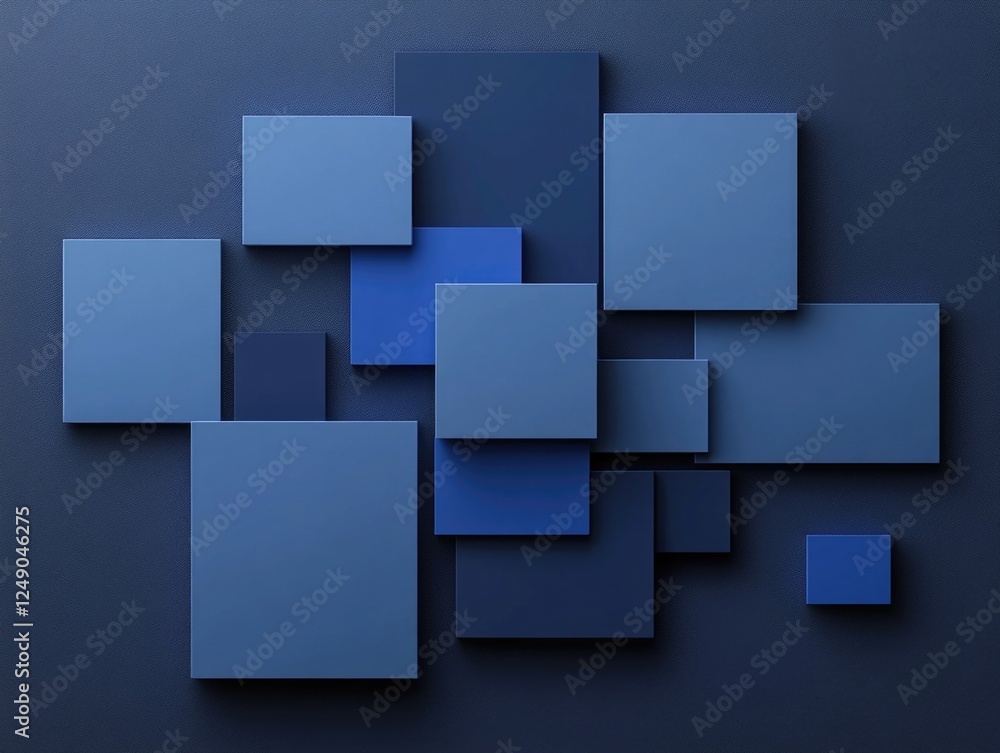 Obraz premium Modern geometric design with blue pieces arranged in unique patterns