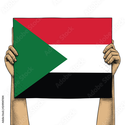 Hand Raises a Sign That Show Sudan Flag photo