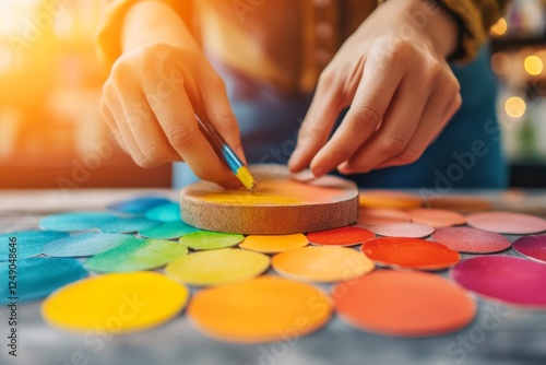 A graphic designer using a color reference chart to create a new branding concept