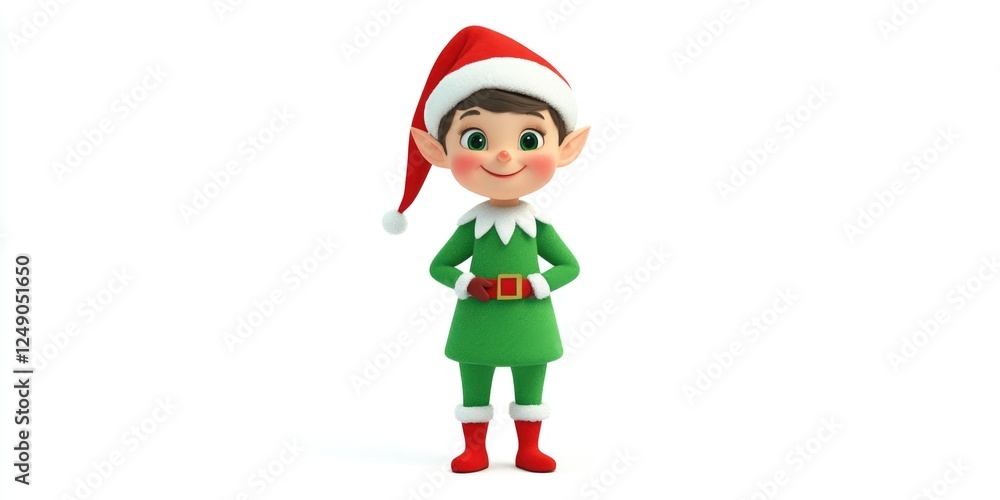 Elf standing in green suit and Santa hat. Elf standing in green suit and Santa hat.