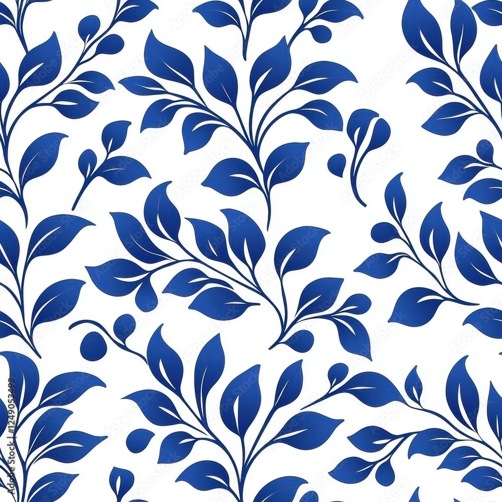 Fototapeta premium Elegant Blue and White Floral Tile Motif Seamless Pattern for Decor Use