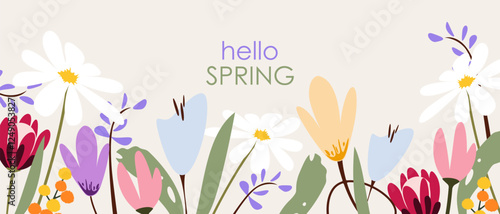 Hello spring.Background with spring flowers.Vector illustration.