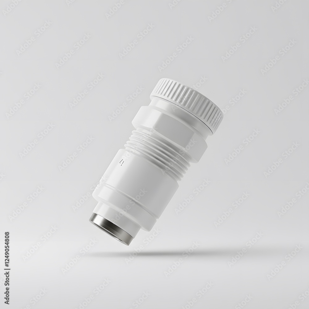 White Plastic Compression Fitting: Plumbing Part, Close-up Studio Shot White Plastic Compression Fitting: Plumbing Part, Close-up Studio Shot