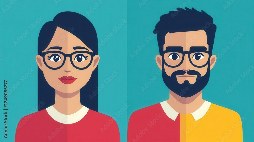 Stylish Characters with Glasses Illustrating Diversity Stylish Characters with Glasses Illustrating Diversity