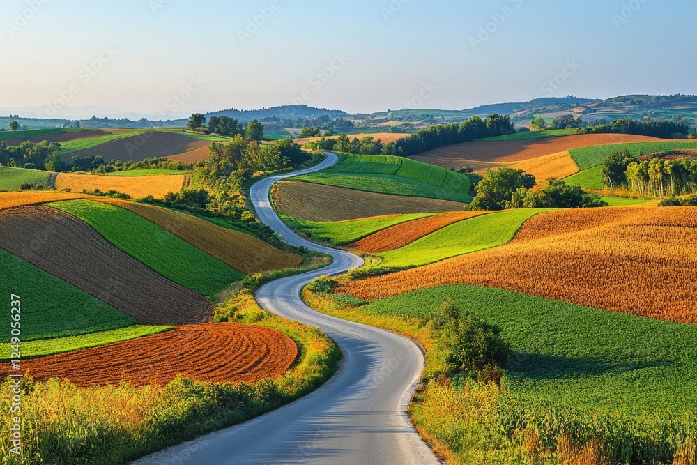 Colorful Farmland with Winding Country Road Colorful Farmland with Winding Country Road