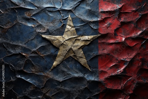 Textured Star With A Weathered Look On A Blue And Red Background, Symbolizing Strength And Patriotism. photo