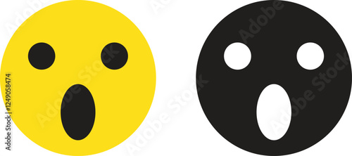Black and yellow surprise emoji icon set . Wow icon . Surprised face icon vector
