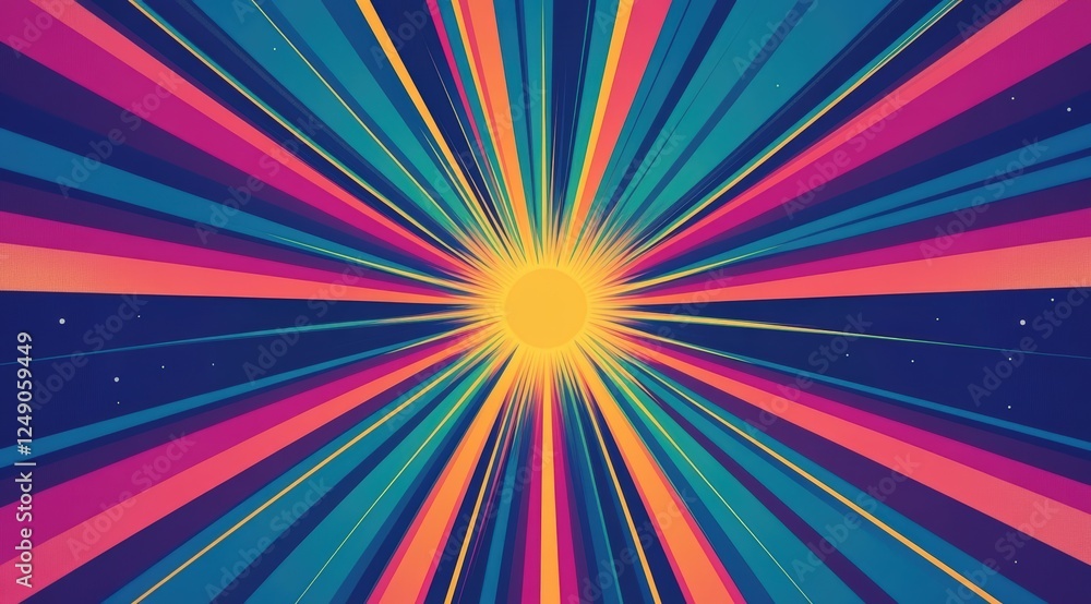 Vibrant Abstract Background with Colorful Rays of Light Radiating from a Central Source in a Dynamic Vector Illustration