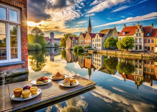 Historic Houses Reflected in Dijle River, Mechelen, Belgium - Charming Food Photography photo