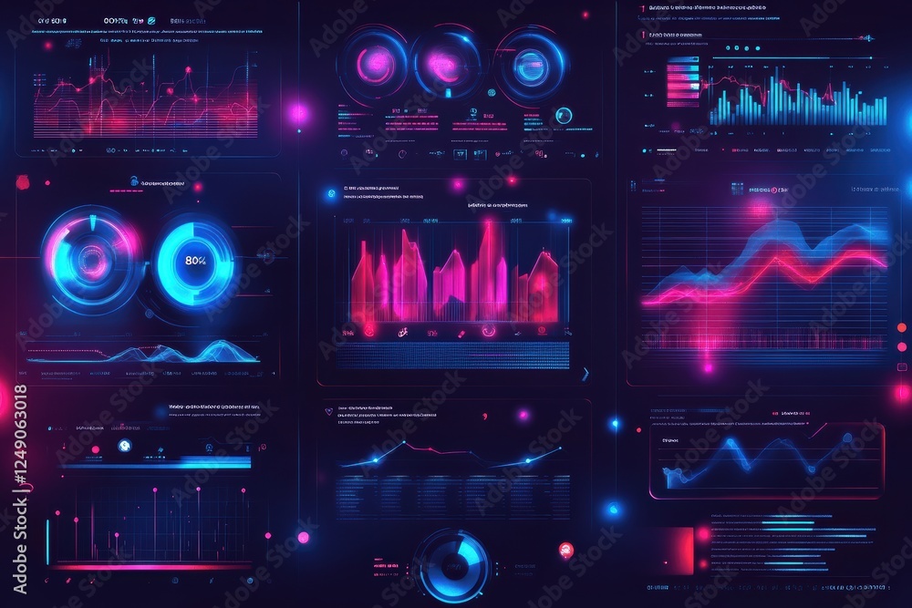 Obraz premium Bright graphic elements for advertising banners featuring data visualization and analytics tools